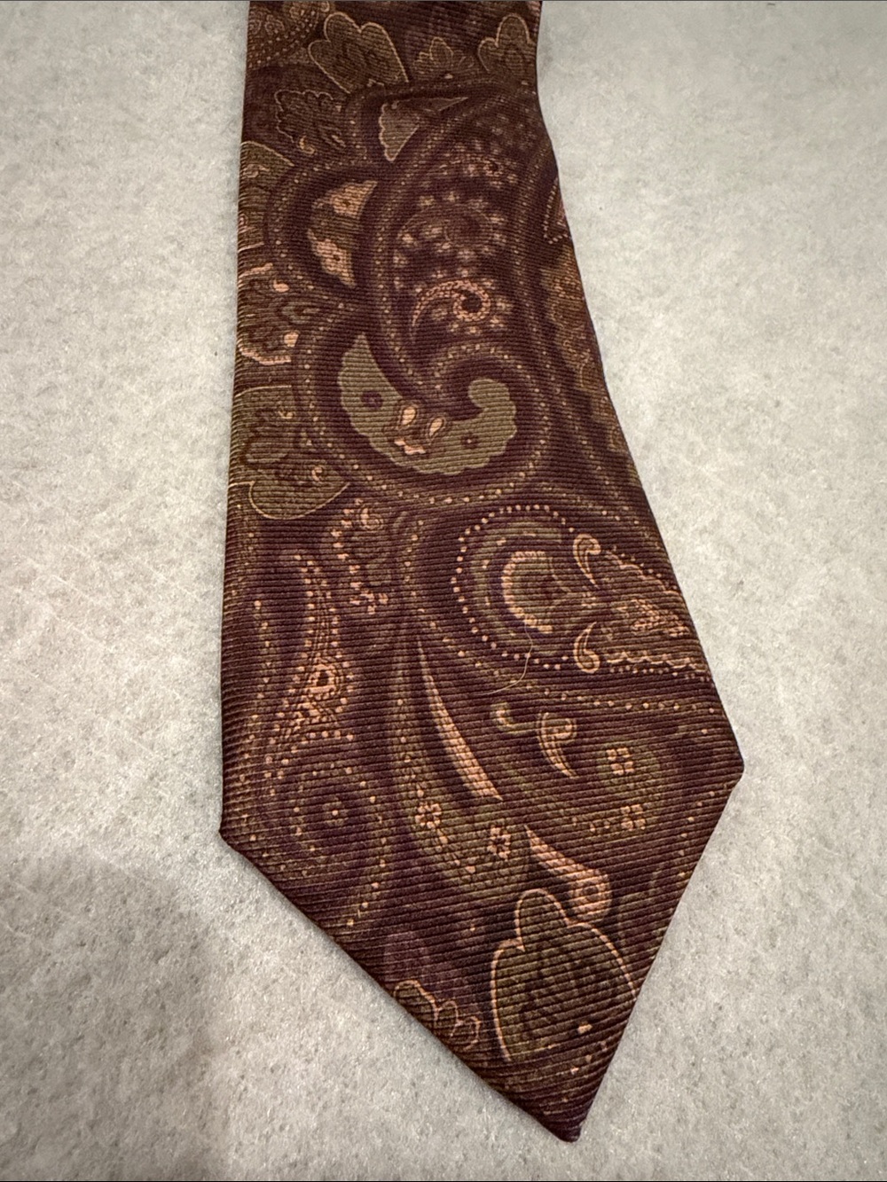 Paul Stuart Brown Paisley Silk Tie with Tan Accents